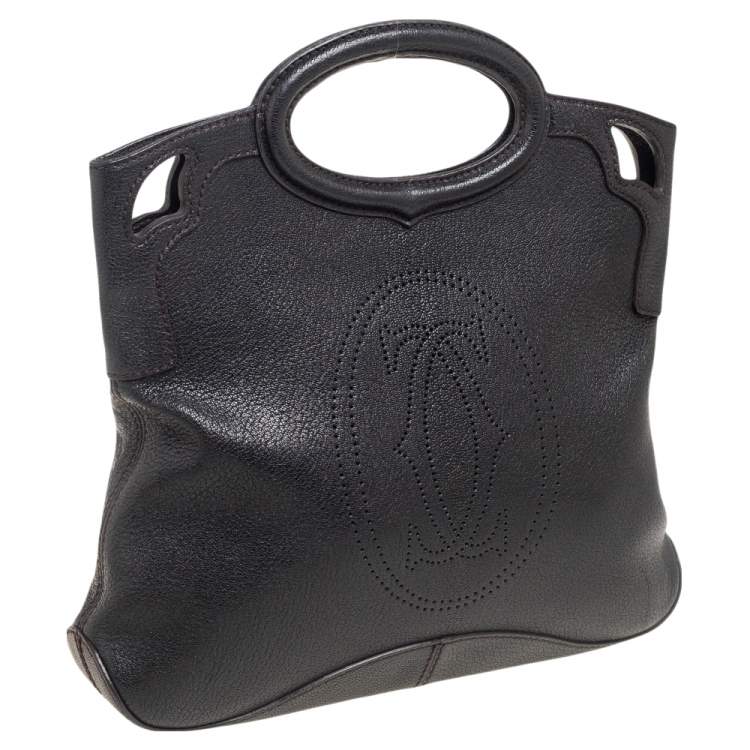 Pre Owned Cartier Black Leather Marcello De Cartier Foldover Clutch