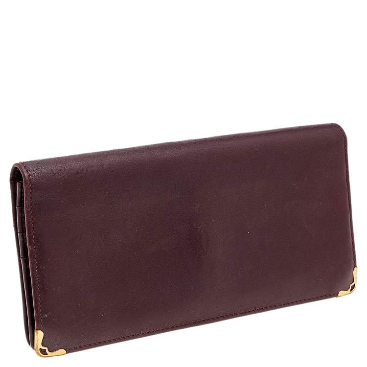 Pre Owned Cartier Burgundy Leather Must de Cartier Bifold Long Wallet