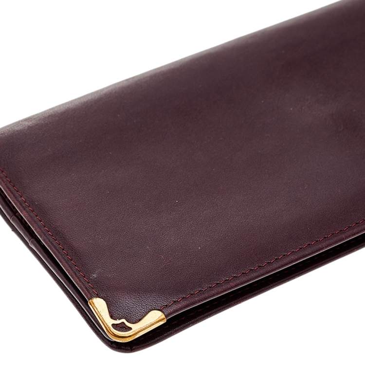 Pre Owned Cartier Burgundy Leather Must de Cartier Bifold Long Wallet