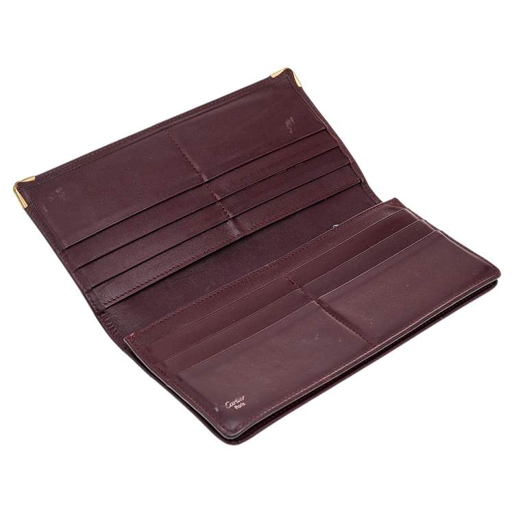 Pre Owned Cartier Burgundy Leather Must de Cartier Bifold Long Wallet