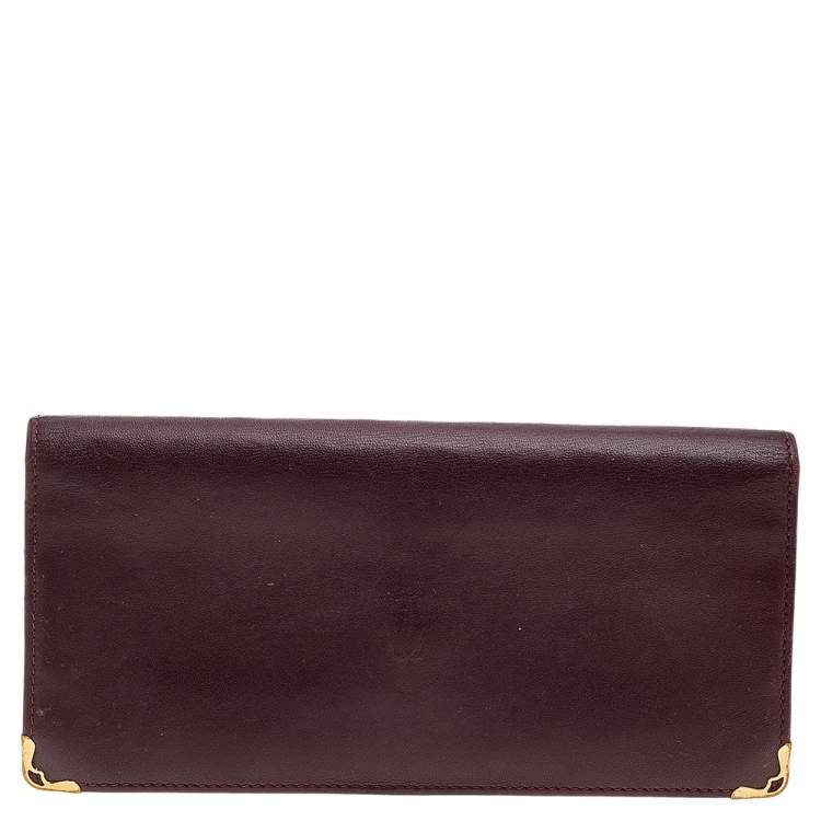Pre Owned Cartier Burgundy Leather Must de Cartier Bifold Long Wallet