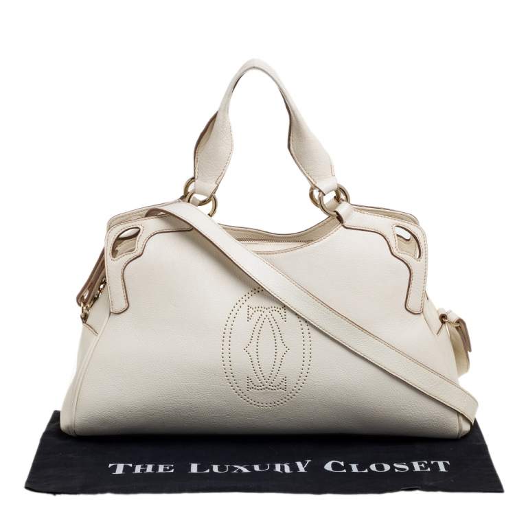 Pre Owned Cartier White Leather Medium Marcello de Cartier Bag