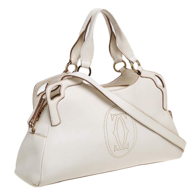Pre Owned Cartier White Leather Medium Marcello de Cartier Bag