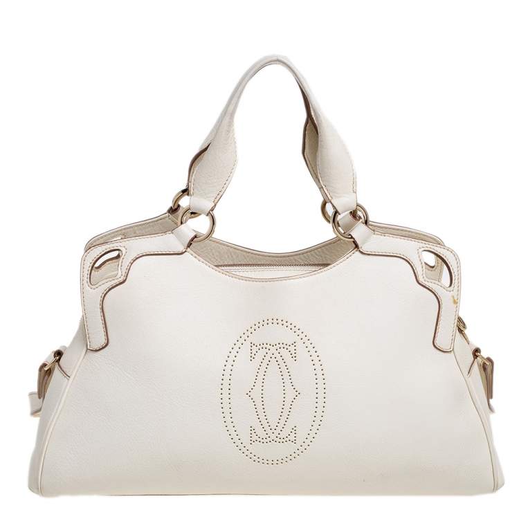Pre Owned Cartier White Leather Medium Marcello de Cartier Bag