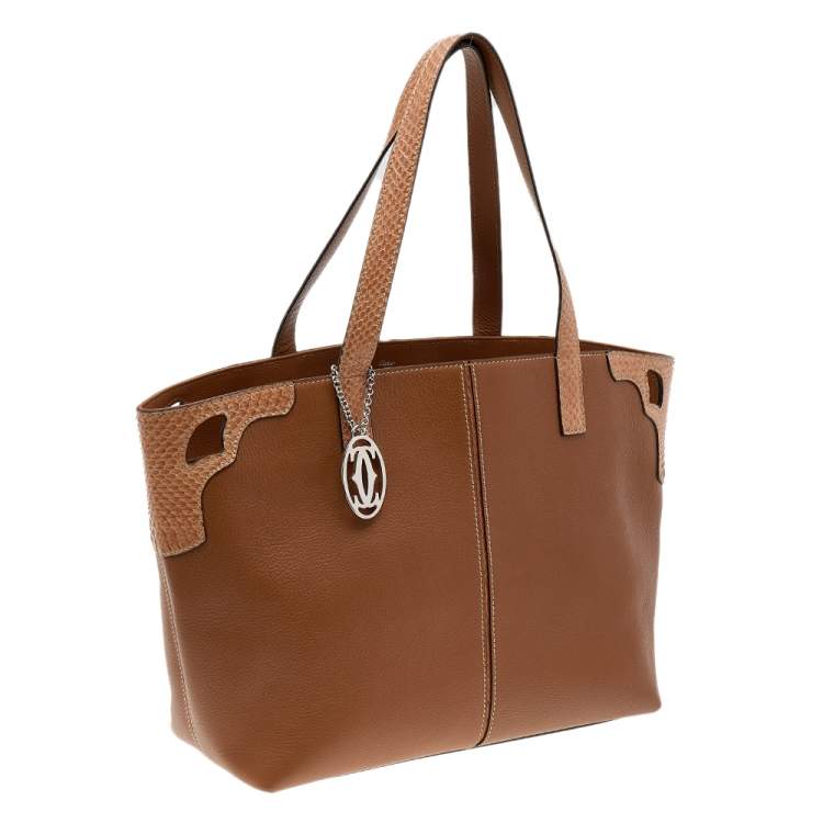 مملوكة مسبقًا Cartier Brown Leather And Python Marcello de Cartier Tote