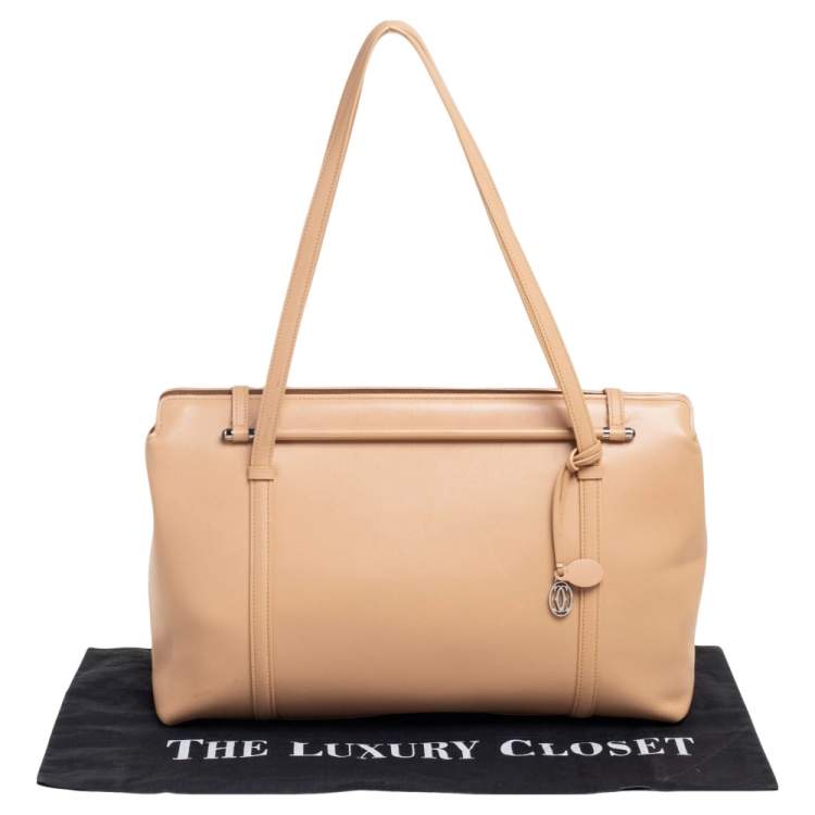 Pre Owned Cartier Beige Leather Cabochon Tote 