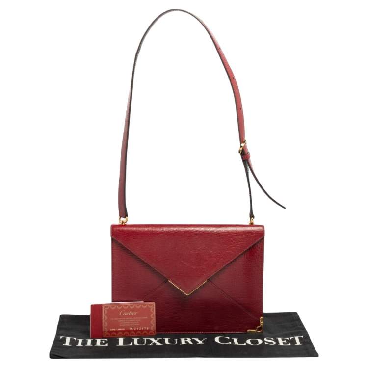 Pre Owned Cartier Red Leather Envelope Shoulder Bag
