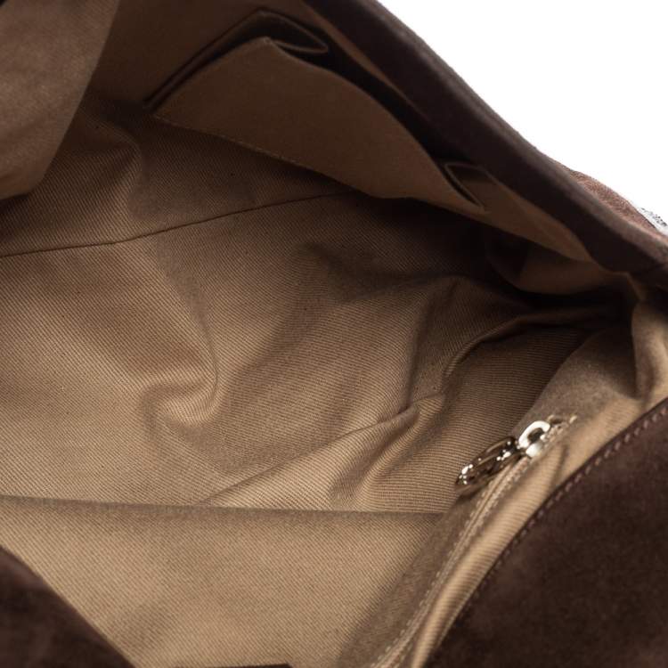 Pre Owned Cartier Dark Brown Suede and Python Marcello de Cartier Saddle Bag