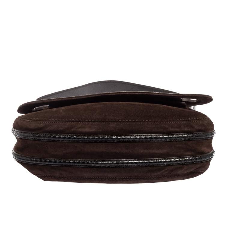 Pre Owned Cartier Dark Brown Suede and Python Marcello de Cartier Saddle Bag