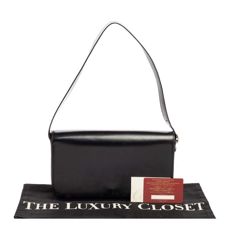 Pre Owned Cartier Black Leather Flap Shoulder Bag
