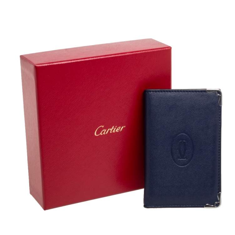 Pre Owned Cartier Blue Leather Must De Cartier Card Holder