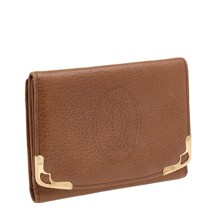 Pre Owned Cartier Tan Leather Marcello de Cartier Trifold Wallet