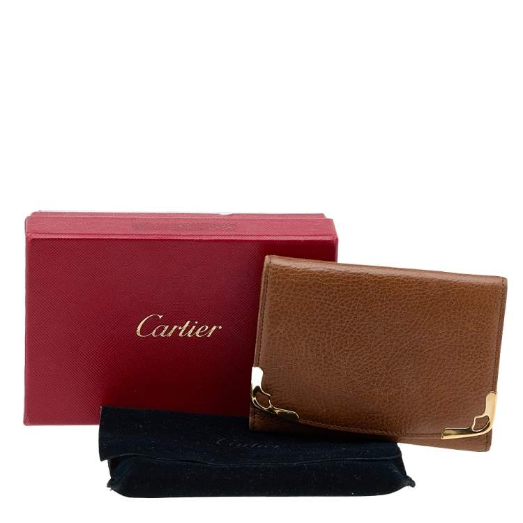 Pre Owned Cartier Tan Leather Marcello de Cartier Trifold Wallet