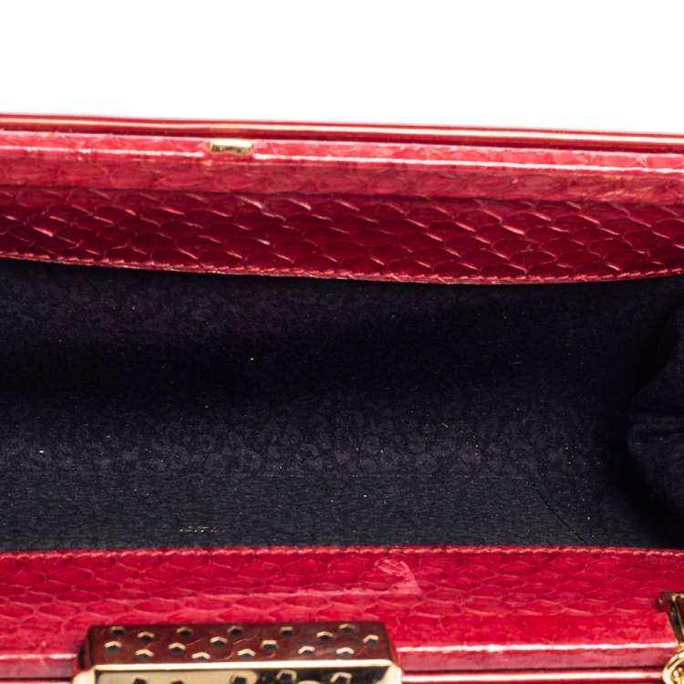 Pre Owned Cartier Red Patent Leather Frame Chain Clutch
