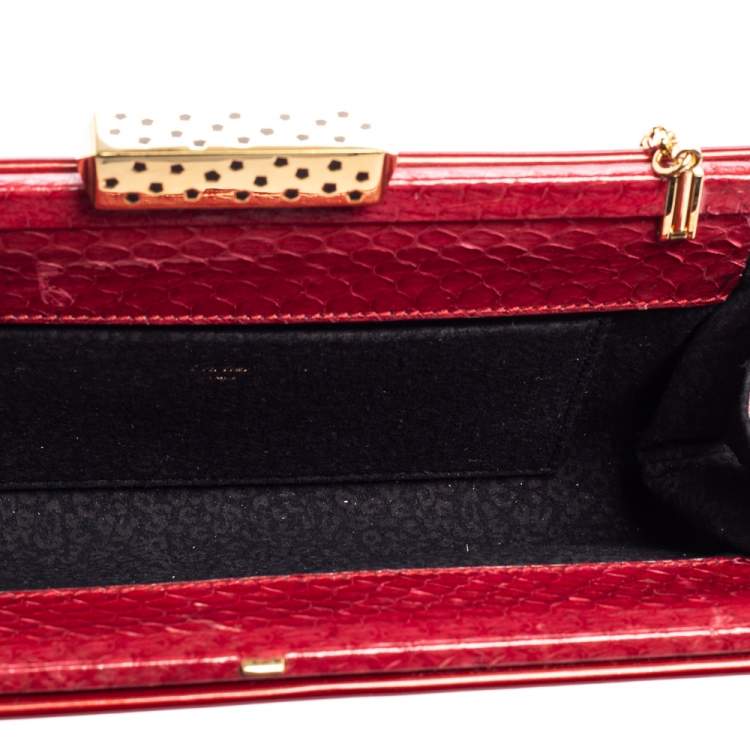 Pre Owned Cartier Red Patent Leather Frame Chain Clutch