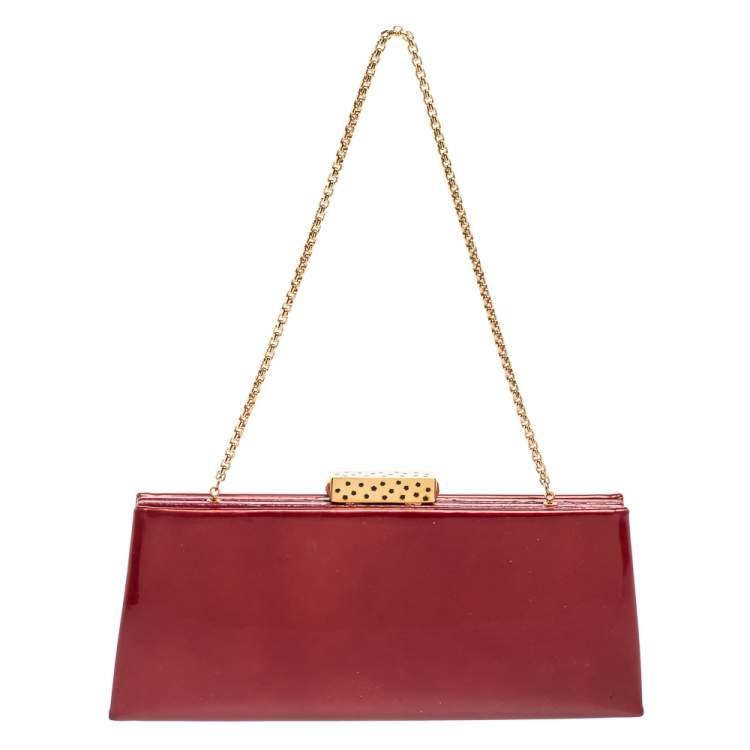 Pre Owned Cartier Red Patent Leather Frame Chain Clutch