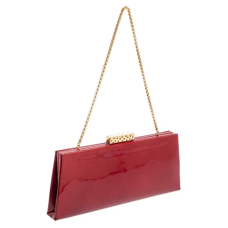 Pre Owned Cartier Red Patent Leather Frame Chain Clutch