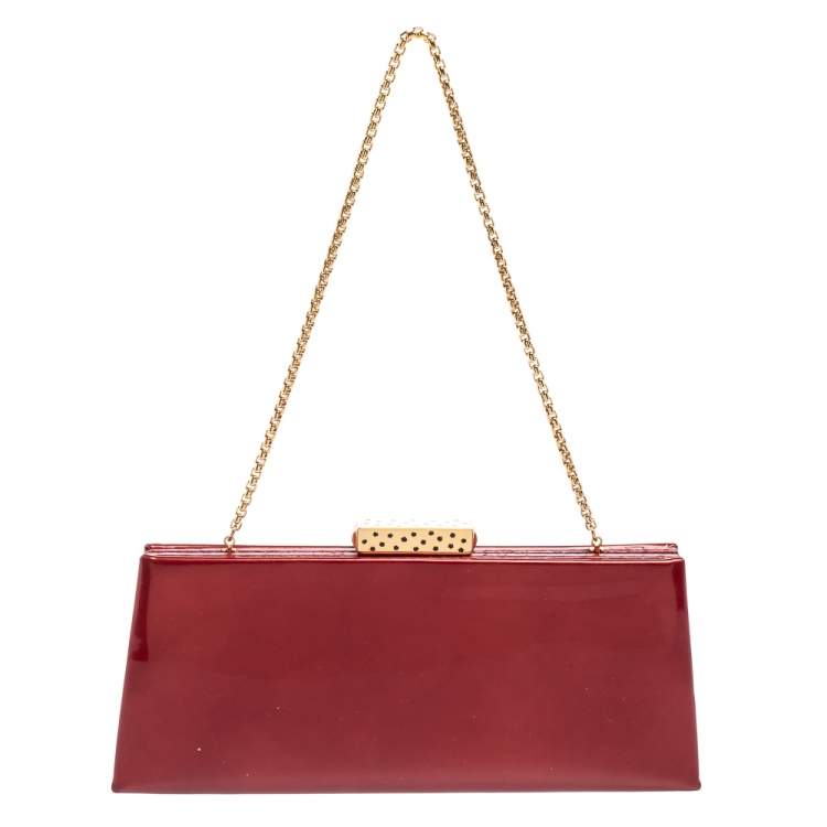 Pre Owned Cartier Red Patent Leather Frame Chain Clutch