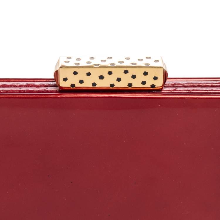 Pre Owned Cartier Red Patent Leather Frame Chain Clutch