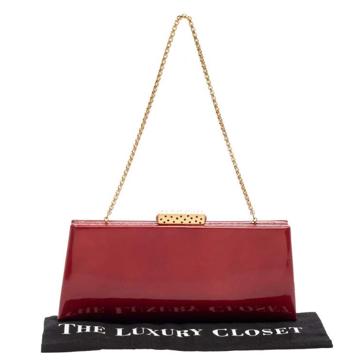 Pre Owned Cartier Red Patent Leather Frame Chain Clutch