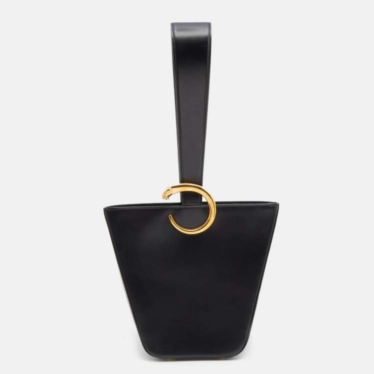 Pre Owned Cartier Black Leather Panthere Bucket Bag