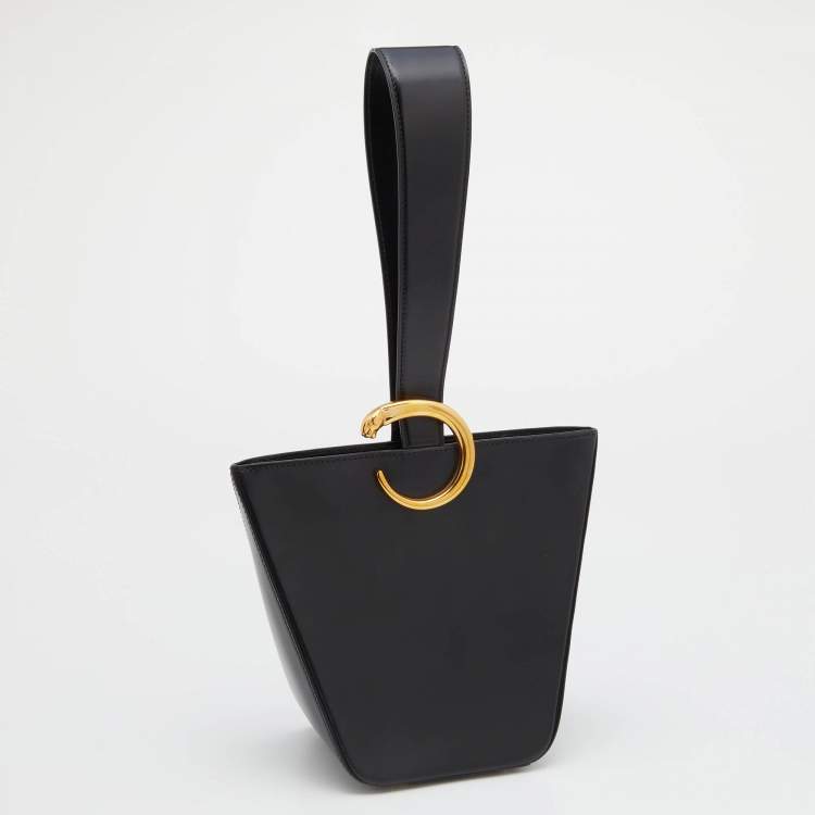 Pre Owned Cartier Black Leather Panthere Bucket Bag
