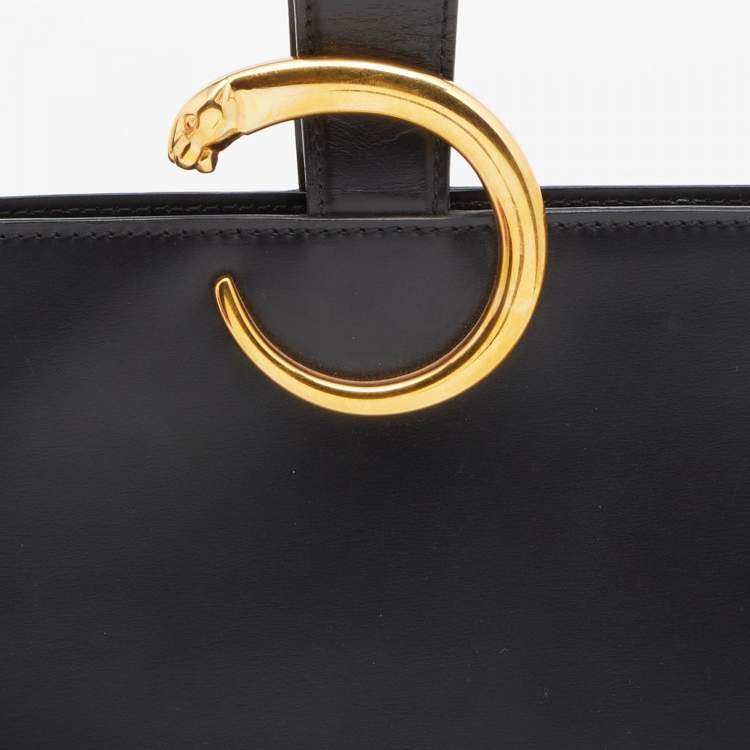 Pre Owned Cartier Black Leather Panthere Bucket Bag
