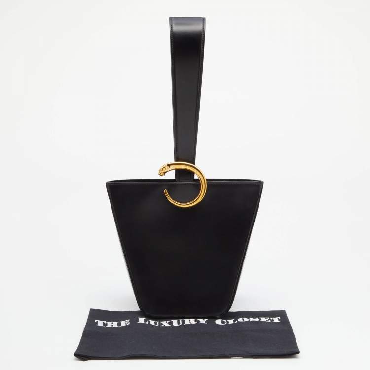Pre Owned Cartier Black Leather Panthere Bucket Bag