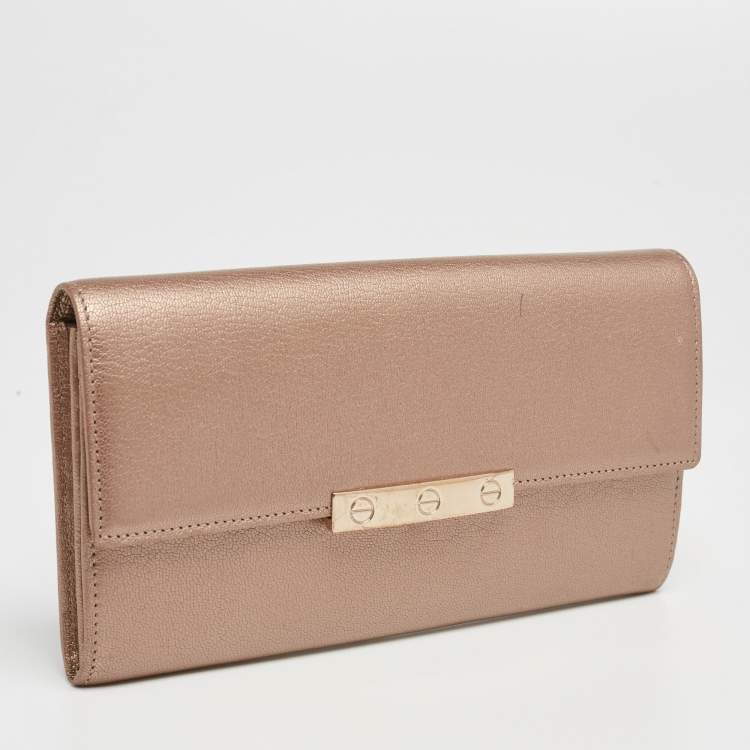 مملوكة مسبقًا Cartier Metallic Beige Leather Love Flap Continental Wallet
