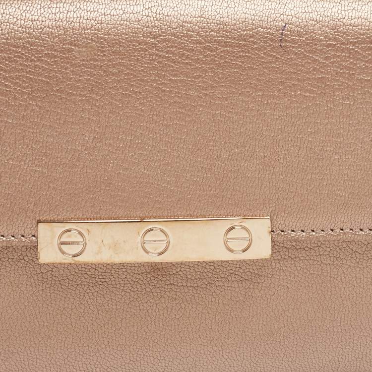 مملوكة مسبقًا Cartier Metallic Beige Leather Love Flap Continental Wallet