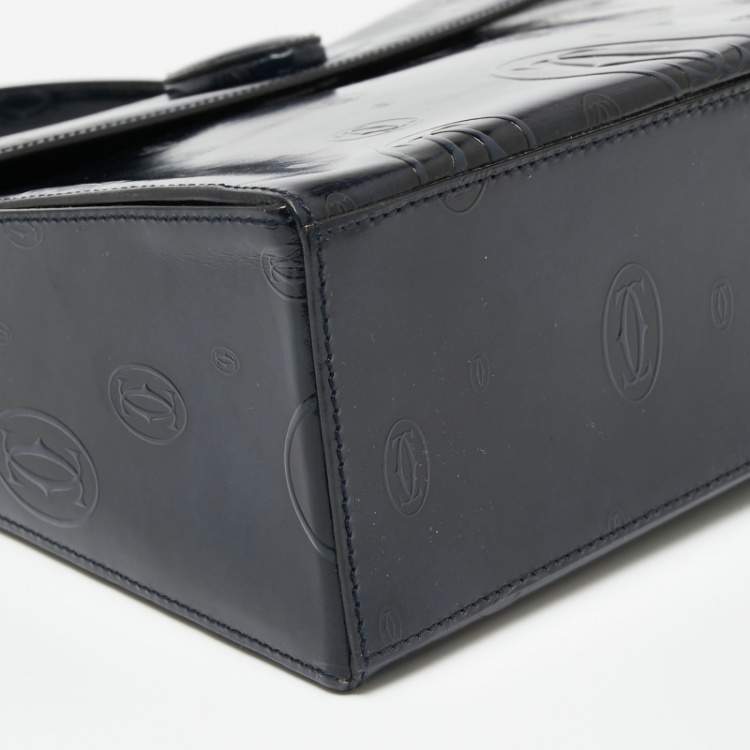 Pre Owned Cartier Navy Blue Patent Leather Happy Birthday Top Handle Bag