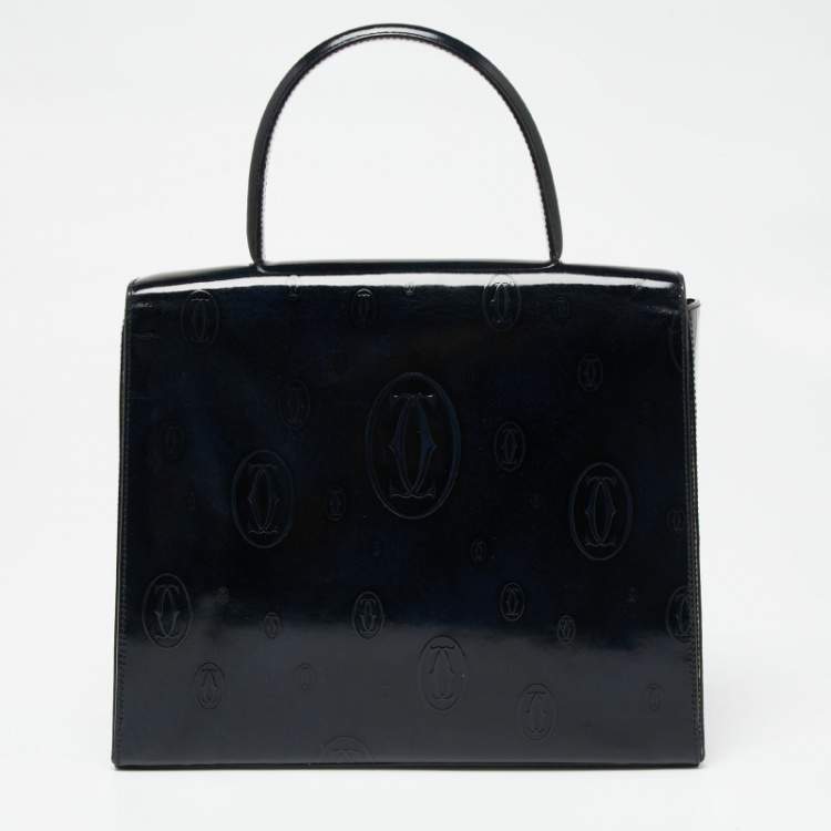 Pre Owned Cartier Navy Blue Patent Leather Happy Birthday Top Handle Bag