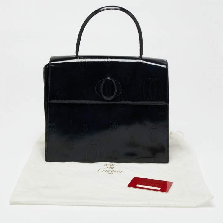 Pre Owned Cartier Navy Blue Patent Leather Happy Birthday Top Handle Bag