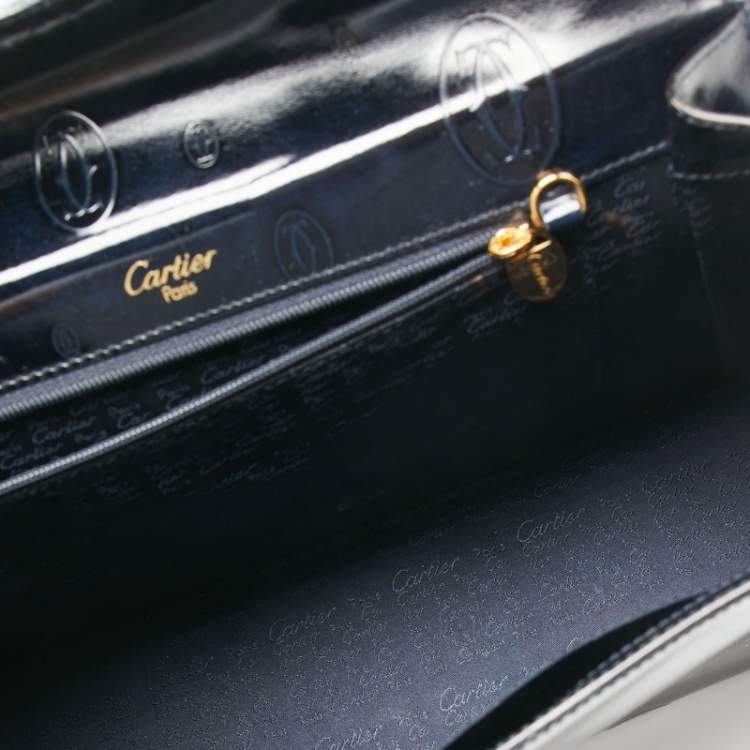 Pre Owned Cartier Navy Blue Patent Leather Happy Birthday Top Handle Bag
