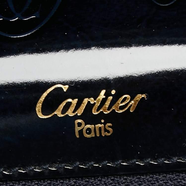 Pre Owned Cartier Navy Blue Patent Leather Happy Birthday Top Handle Bag