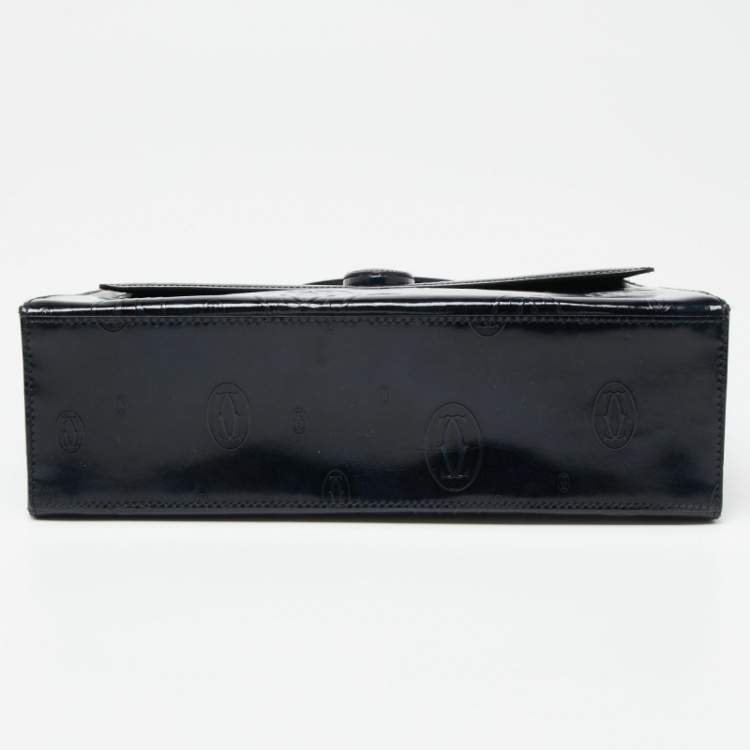 Pre Owned Cartier Navy Blue Patent Leather Happy Birthday Top Handle Bag