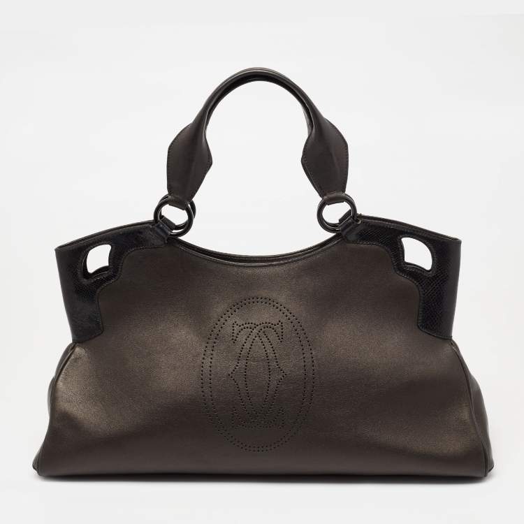 Pre Owned Cartier Black/Metallic Graphite Karung And Leather Medium Marcello de Cartier Bag