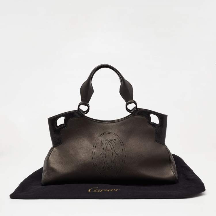 Pre Owned Cartier Black/Metallic Graphite Karung And Leather Medium Marcello de Cartier Bag