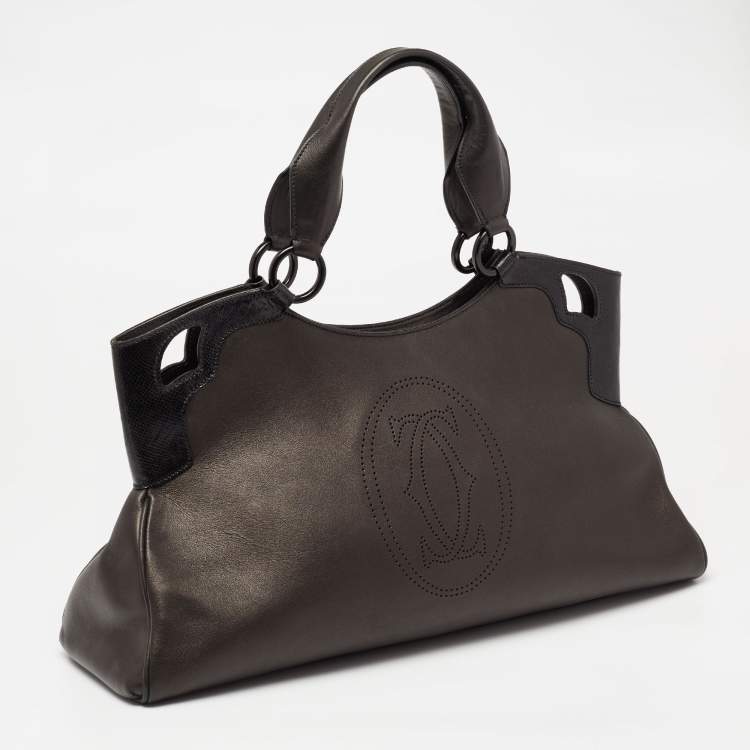 Pre Owned Cartier Black/Metallic Graphite Karung And Leather Medium Marcello de Cartier Bag