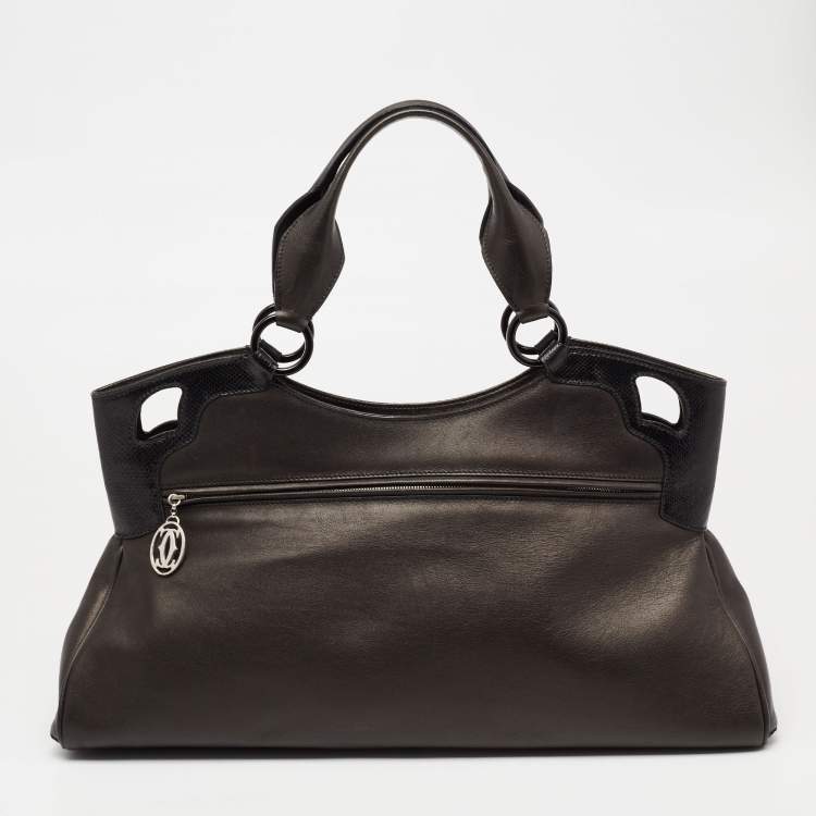 Pre Owned Cartier Black/Metallic Graphite Karung And Leather Medium Marcello de Cartier Bag