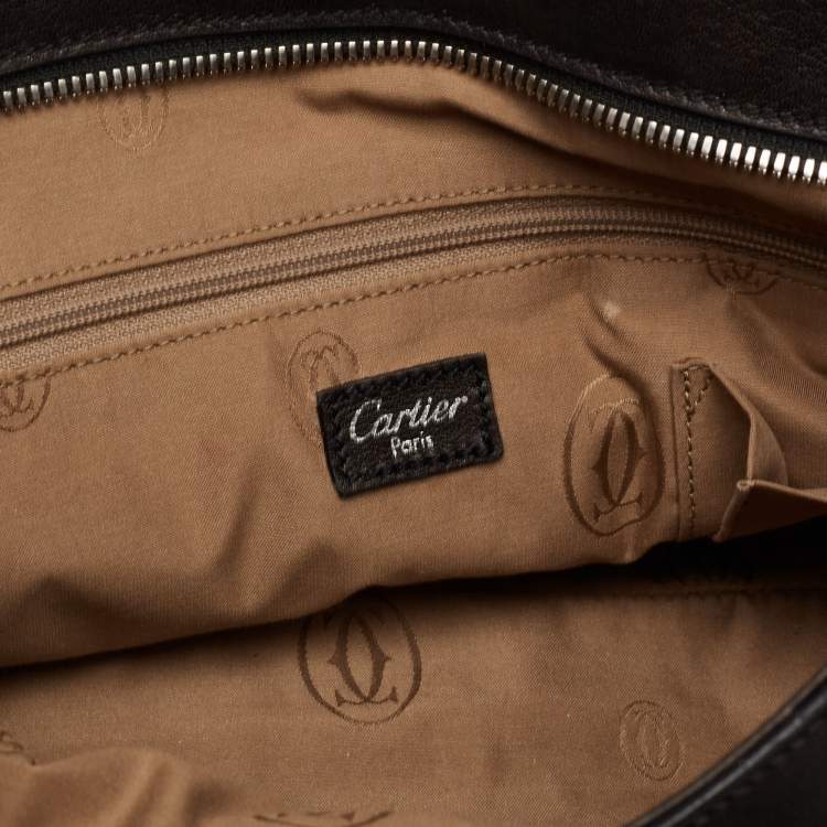 Pre Owned Cartier Black/Metallic Graphite Karung And Leather Medium Marcello de Cartier Bag