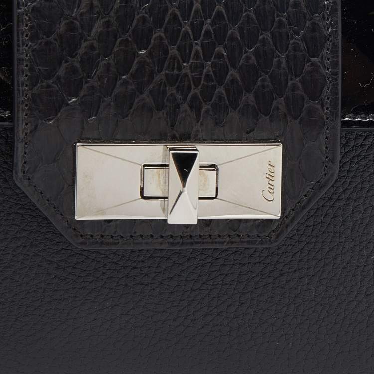Pre Owned Cartier Black Snakeskin and Leather Trifold Wallet