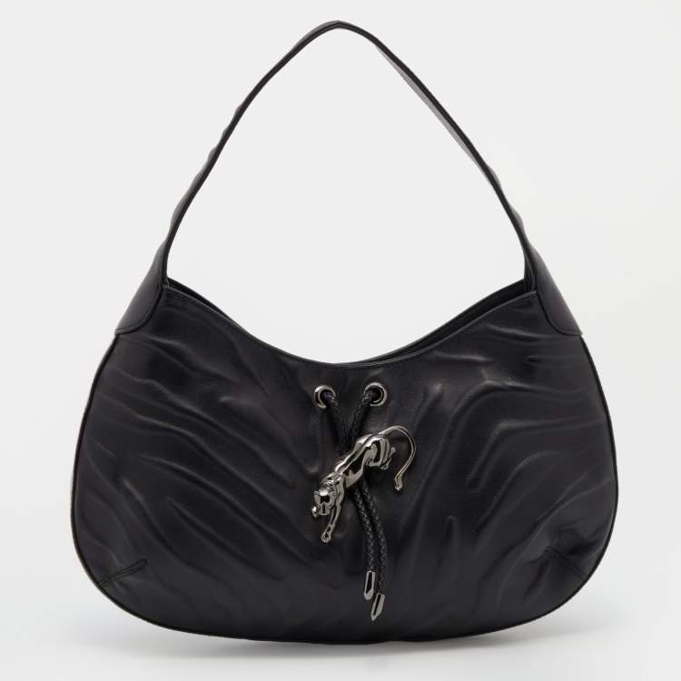 Pre Owned Cartier Black Leather Small Panthere de Cartier Bag