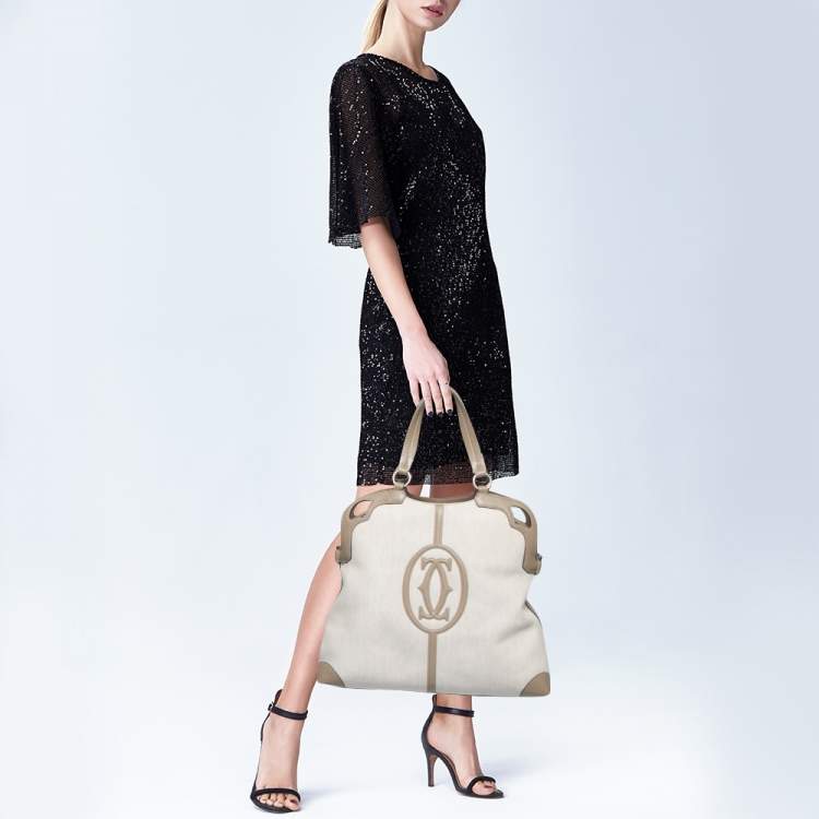مملوكة مسبقًا Cartier Taupe Grey Canvas and Leather Marcello de Cartier Bag