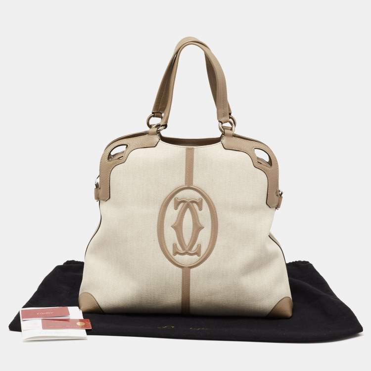 مملوكة مسبقًا Cartier Taupe Grey Canvas and Leather Marcello de Cartier Bag