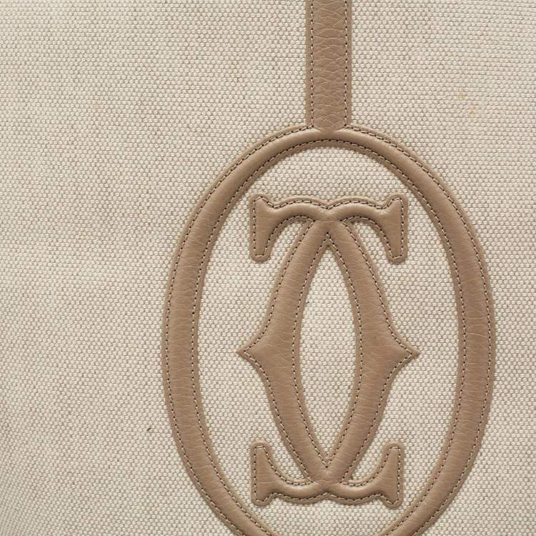 مملوكة مسبقًا Cartier Taupe Grey Canvas and Leather Marcello de Cartier Bag