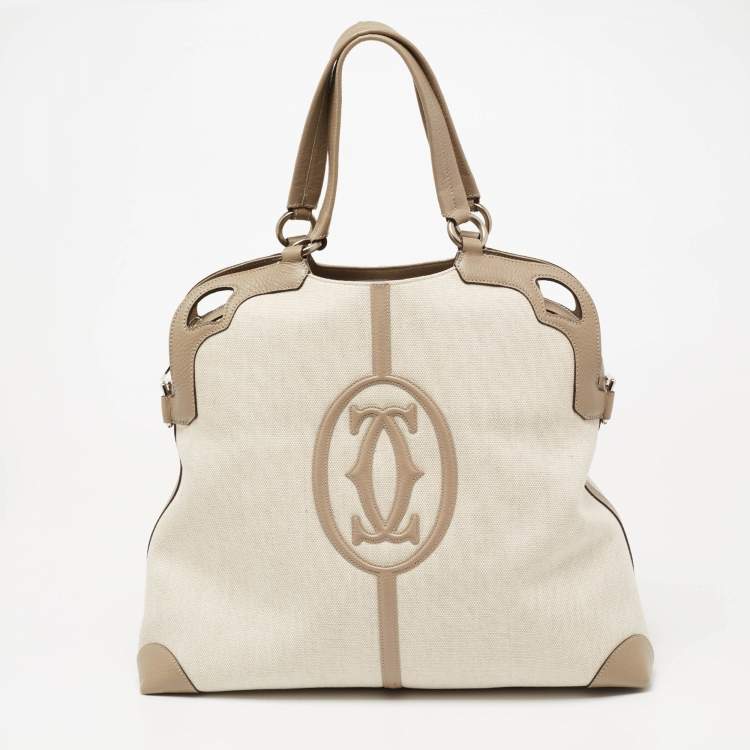 مملوكة مسبقًا Cartier Taupe Grey Canvas and Leather Marcello de Cartier Bag