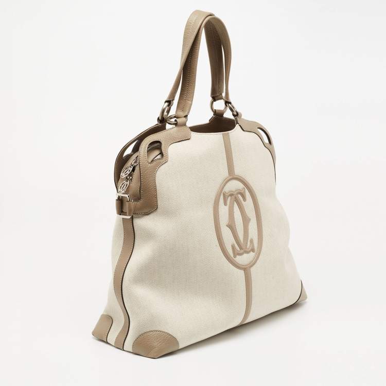 مملوكة مسبقًا Cartier Taupe Grey Canvas and Leather Marcello de Cartier Bag