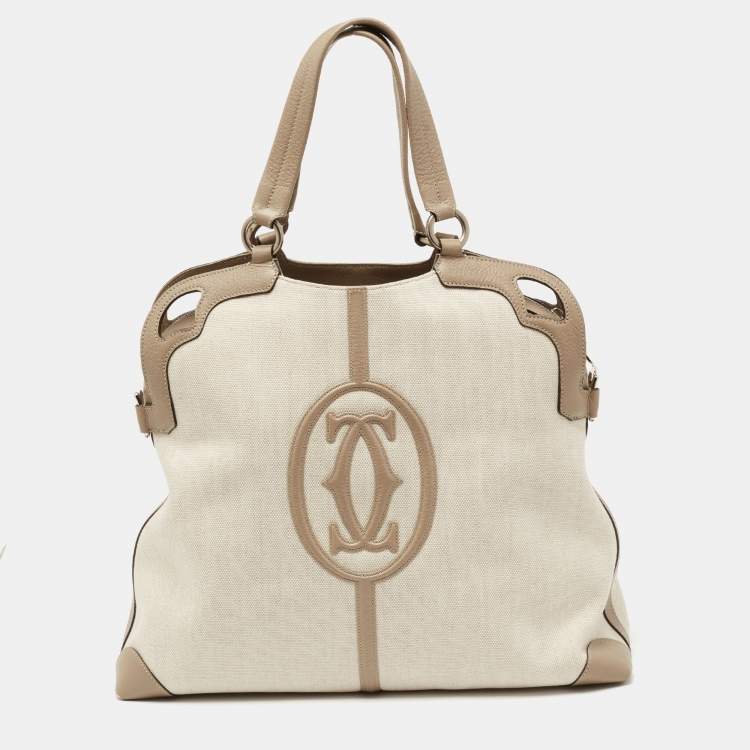 مملوكة مسبقًا Cartier Taupe Grey Canvas and Leather Marcello de Cartier Bag