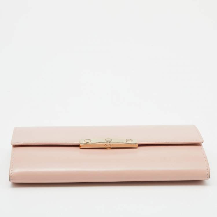 Pre Owned Cartier Pink Leather Love Flap Continental Wallet